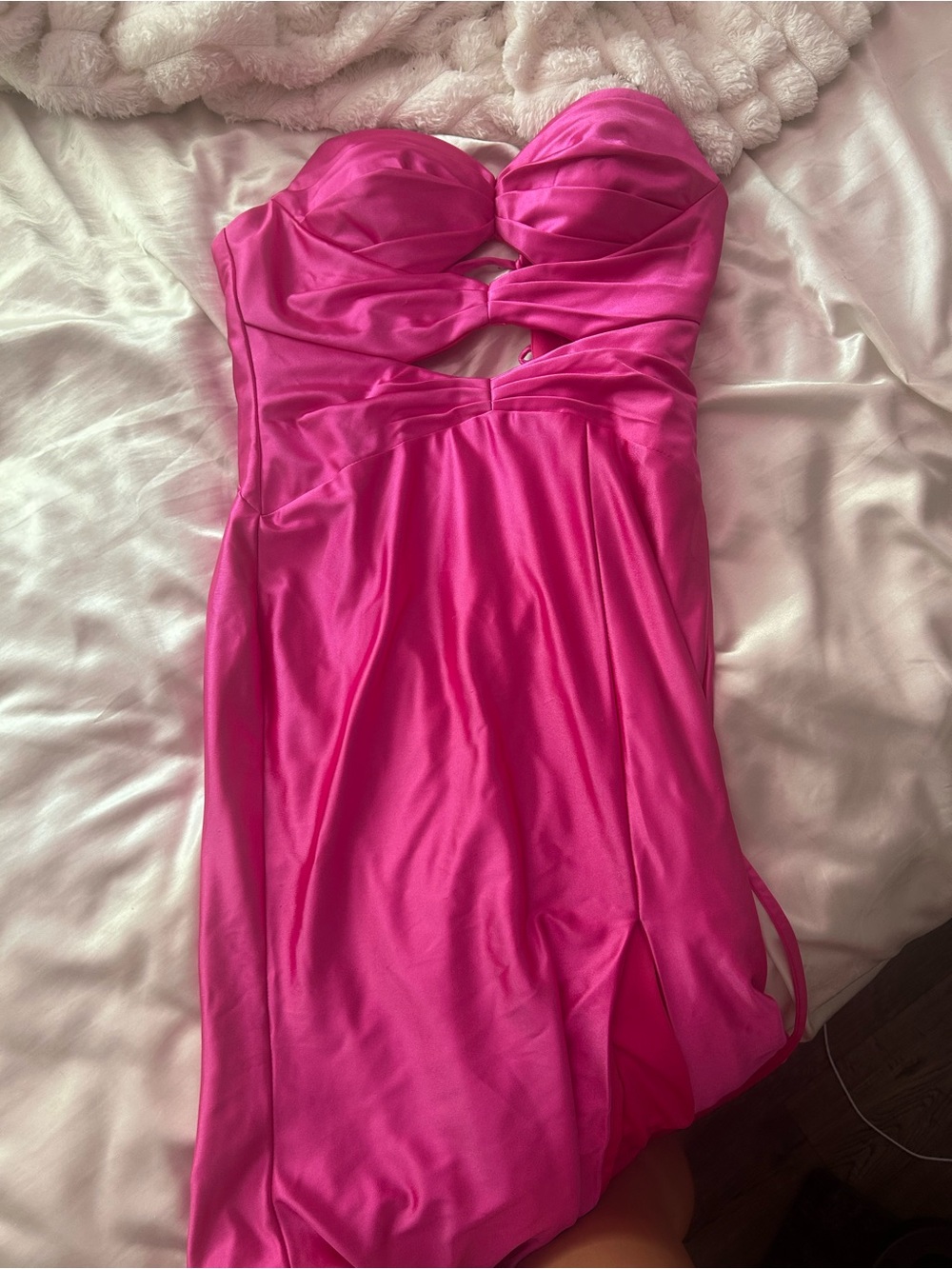 Hot Pink Strapless Cutout Satin Dress
